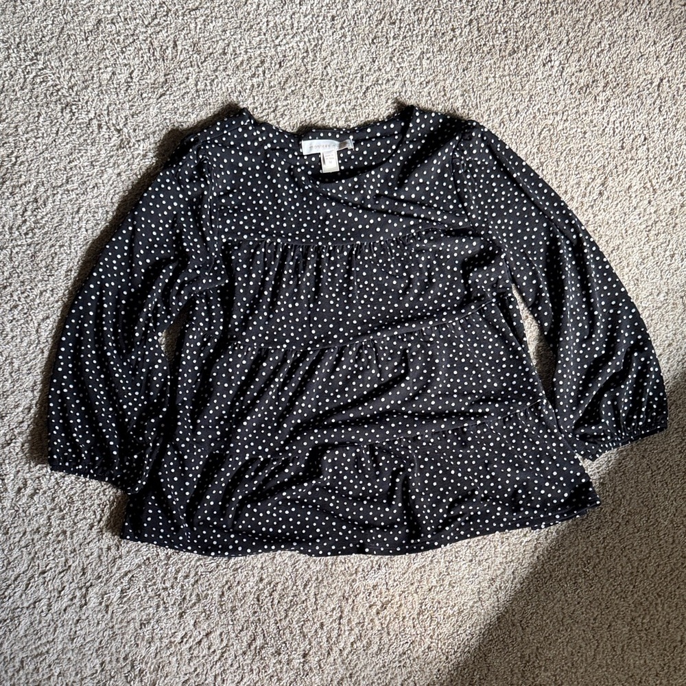 Women’s Black Polka Dot Long Sleeve Top - Relaxed Fit